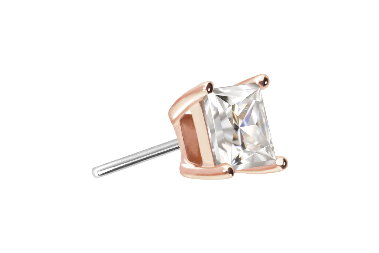 14 Karat Gold Aufsatz mit Titan Push Pin MOISSANIT-QUADRAT von Piercingline